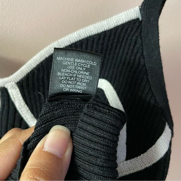 Say What Black Ribbed White Trim Crop Top - Picture 6 of 11